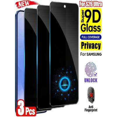 3pcs Privacy Tempered Galss Screen Protector Compatible With Samsung Galaxy S26 Ultra/S25 Ultra/S24 Ultra/S26/S25/S24/S23/S22/S21/Plus/S20 FE/S23+/S22+/S21+, 9H+ Tempered Galss, Fingerprint Unlocking, Anti -Scratch, Full Coverage, Fingerprint Unlock Compatibility