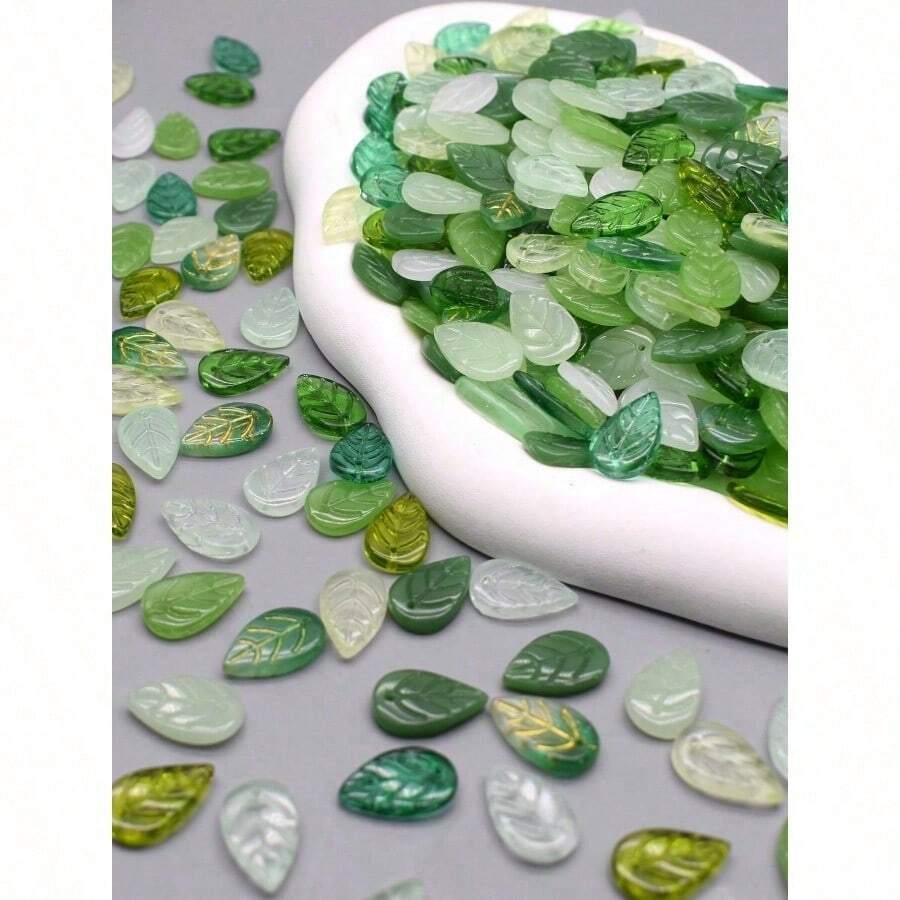 50Pcs A Bag 11x18mm New Green Color Leaf Crystal Glass Beads For DIY Jewelry Leaf Charms Necklace Earring Making - New Green Mix - View 1