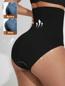 1pc Women's High Waist Seamless Shapewear Panty, Breathable Tummy Control Underwear - Black - View 2