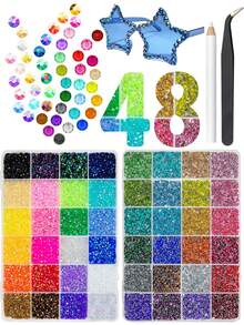 48 Color 3mm SS10 Jelly AB & Crystal Colorful Resin Rhinestones For Bedazzling Crafting Flatback Stones Gems Diamonds Bedazzler Kit For Nails Eyes Face Makeup Tumblers Bottles DIY Crafts Shoes - Multicolor - View 3