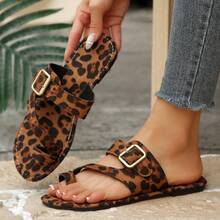 2026 New Retro Leopard Print Slippers For Women, Adjustable Buckle Flat Sandals Suitable For Party, Beach, Daily Wear - Coffee Brown - View 2