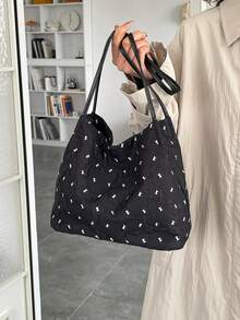 Túi đeo vai kiểu dáng xô thắt nơ mới, túi đeo chéo dưới cánh tay bằng nylon thời trang dành cho nữ. - màu đen - Xem 11