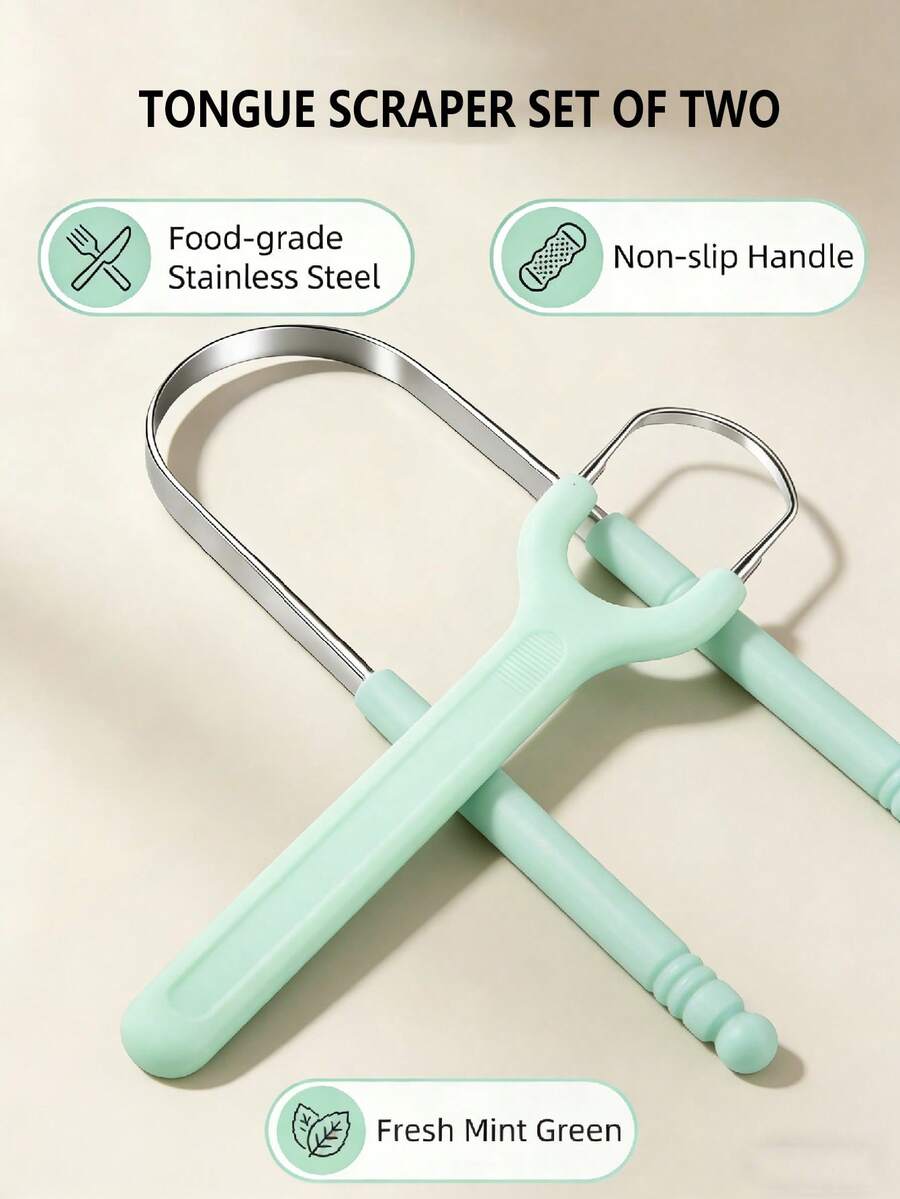 Bộ 2 dụng cụ làm sạch lưỡi/Làm sạch mảng bám trên lưỡi/Giải quyết chứng hôi miệng, mang lại hơi thở thơm mát, loại bỏ thức ăn thừa, chăm sóc sức khỏe răng miệng, cạo sạch cặn bám trên lưỡi - Tiện lợi - Dùng khi đi du lịch - Tại nhà - Quà tặng