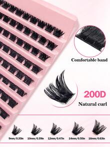 100pcs D-Curl Cluster False Eyelashes Set, Includes Eyelash Brush, 200D, 9-16mm Mixed Length Segmented Natural Lashes. Comfortable To Wear, Suitable For Beginners, Daily Use, Weddings, Parties, Music Festivals, Also Great For Mother's Day Gift. - D - View 3