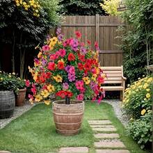 2 High-Quality Artificial Potted Flower Trees With Lifelike Colorful Flowers - Plastic Simulated Shrubs With Floor Inserts, Suitable For Indoor/Outdoor Decoration, Ideal For Balconies, Terraces, Gardens, Porches | Suitable For Spring And Summer, Indoor And Outdoor Decoration | Vibrant Floral Arrangements | Plastic Trees For Flower Decoration - Multicolor - View 13