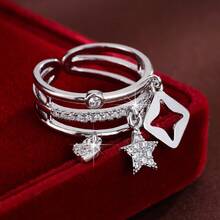 1pc Minimalist Geometric Design Cubic Zirconia Inlaid Adjustable Ring For Women - Multicolor - View 2