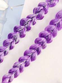 Fluffy Purple Heart-Shaped Braided Wig, Cute Sweet Shiny Fiber Braided Wig, Versatile Braided Wig Hair Scrunchie, Spring/Summer - Màu tím - Xem 4