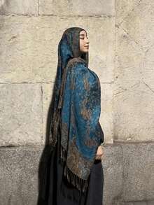 1pc Bohemian Style Scarf, Tasseled Headband, Fashionable Retro Paisley Pattern Headscarf, Casual Elegant Sunscreen Scarf Shawl, Suitable For Daily Wear And Holiday Gifts - Màu xanh lam - Xem 7