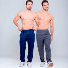 Kit Of 2 Men's Slim Fit Dry Fit Sports Pants For Gym And Workout - Blue and Gray - View 1