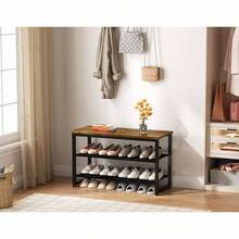 Shoe Rack, 3 Tier Shoe Storage With Wooden Shelf, Shoes Storage With Entryway Living Room Hallway Bedroom, Load Capacity 150 Kg, Rustic Brown - Rustic Brown - View 7