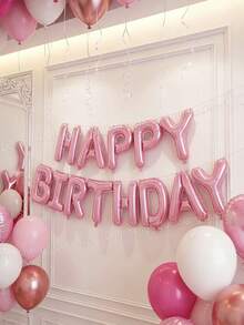 550pcs Pink Birthday Decor Kit - Happy Birthday Banner + Heart Foil Balloon + Pink Petals + Hot Pink, Macaron Pink, Rose Gold & White Thick Latex Balloons, Perfect For Women Birthday Party, Anniversary Decor, Midnight Surprise Decor, Party Supplies - Multicolor - View 7