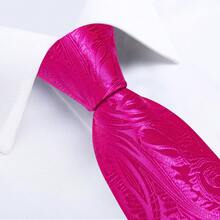 Men's Tie Set - Rose Pink Paisley Tie With Pocket Square, Cufflinks And Gold Tie Clip, Bold Formal Tie Suitable For Celebration Occasions - Rose Red - View 6