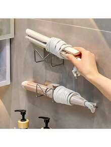1/2个免钻孔壁挂式卷发棒/直发器支架 | 金属浴室收纳架，可放置美发工具、化妆品和眼镜 | 强力粘胶，可安装在水槽下方 | 完美的万圣节和圣诞节礼物 - 彩色 - 查看 1