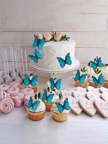 24pcs Pink/Blue Butterfly Cake Decorations, Butterfly Paper Pieces, Suitable For Cupcake Decoration, Cake Topping (Slight Color Variation Between Batches, Won't Affect Normal Use) - View 7