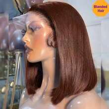 Tóc giả thẳng HD Lace Front 4x4 13x4 5x5 13x6, mật độ 200%, dễ đội, đã cắt sẵn, không cần keo dán, sợi tổng hợp chịu nhiệt, pha trộn tóc người, có tóc con, dành cho nữ, kiểu tóc bob ngắn thẳng, thích hợp cho người mới bắt đầu, màu nâu sô cô la, dài 8-36 inch, đã cắt sẵn, không cần keo dán, có sẵn cho kích thước 4*4 5*5. - màu nâu - Xem 2