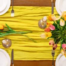 118-Inch Lemon Yellow Cheese Cloth Table Runner, Bohemian Gauze Tablecloth For Spring Easter, Wedding, Bridal Shower, Baby Shower Party - Yellow - View 10