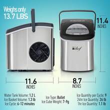DECO Compact Countertop Ice Maker 26LBs In 24HRs, 9 Ice Cubes In 6 Minutes, Stainless - 查看 6