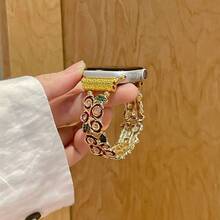 1 Gorgeous High Quality Rose Bracelet Metal Strap, Compatible With Apple Watch 42mm, 38mm, 40mm, 41mm, 44mm, 45mm, 46mm, 49mm Case Sizes, Stylish Smart Watch Replacement Strap, Suitable For Series Ultra2, Ultra SE2, SE 11, 10, 9, 8, 7, 6, 5, 4, 3, 2, 1, Unisex - Gold - View 2