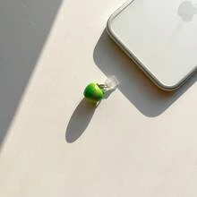 1pc Green Apple Artificial Fruit Phone Dust Plug Pendant Charm Accessory Decoration Protector Compatible With Iphone Type-C Port - Green - View 12