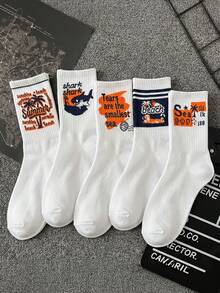 1/5/10双装时尚涂鸦风格中筒袜，男女通用个性化袜子，适合日常穿着 - 彩色 - 查看 5