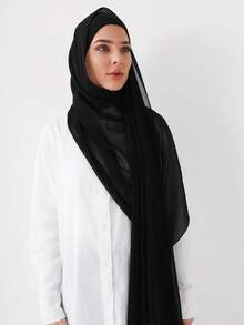 1 chiếc khăn trùm đầu/khăn choàng mềm mại bằng chiffon giả ngọc trai màu trơn dành cho nữ, khăn dài đa năng thời trang, khăn trùm đầu màu trơn, khăn choàng nữ, khăn choàng chống nắng, khăn che mặt, thích hợp cho kỳ nghỉ, tiệc tùng, đám cưới, dạ hội và sử dụng hàng ngày, đi biển, lễ hội. - màu đen - Xem 3