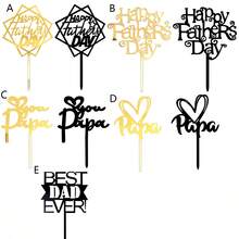 3pcs/1pc Gold & Black Acrylic "Papá" Happy Father's Day Cake Topper, Suitable For Father's Day Birthday Theme Party DIY Cake Decorations - Multicolor - View 9