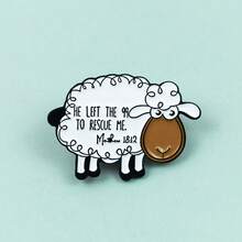 1pc Bible Verse Sheep Brooch, Unique Enamel Lapel Pin - Cute Badge For Backpacks And Clothes - White - View 6