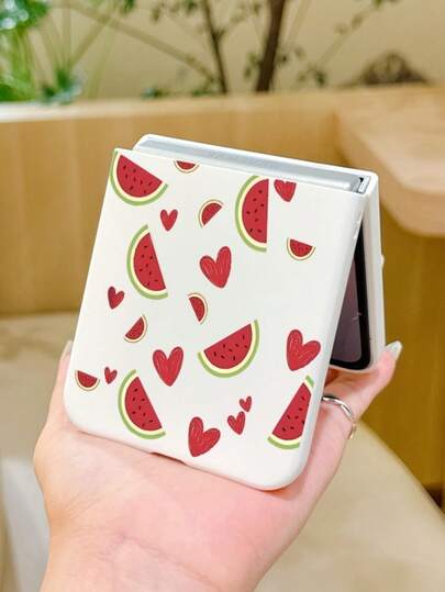 1pc Fashionable And Simple Skin Feel PC Material Cute And Simple Heart Watermelon Element Folding Phone Case, Can Protect And Prevent Falling For: SamsungGalaxy Zflip 3/Zflip 4/Zflip 5/Zflip 6/Zflip 7/ Find N3 Flip/ Razr 50 Ultra/ Razr 60 Ultra/ Razr 60/ Razr 50/XiaomiMIX Flip/Galaxy Z Flip7 FE