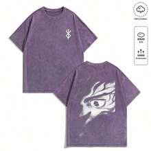 Men's T-Shirt Y2K "B Erserk Gatsu's Eye & Brand Of Sacrifice" Vintage Washed Black Anime Graphic Tee, 100% Cotton Oversized Shirt For Streetwear & Dark Fantasy Anime Fans 004-AB230g 100% Cotton - Màu tím - Xem 12