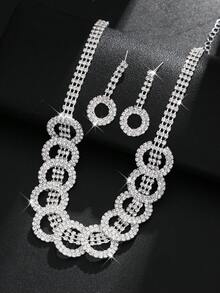 女士首饰套装，项链+耳环，圈形设计，奢华优雅，母亲节礼物，适合宴会、派对及其他场合 - 圓形套裝 - 查看 7