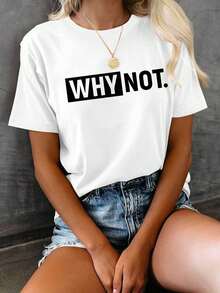 T-shirts en coton, hauts d'été, T-shirt décontracté à manches courtes, col rond et motif graphique, parfait pour le printemps et l'été, conçu pour les femmes, T-shirt en coton. - Blanc - Voir 7