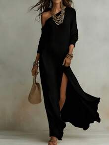 Dress For Women Fashion European And American Style Party Clubwear Casual Office Maxi Dress - 黑色 - 查看 12