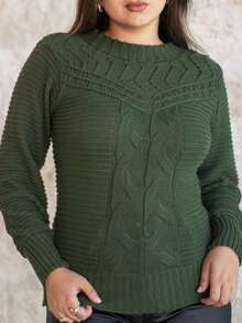 Women's Cold Warm Blouse Knitted Winter Sweater Tricot Details Braids Fashion Blogger - xanh quân đội - Xem 3