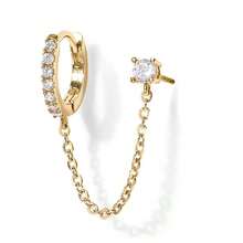 1 đôi bông tai dây đơn cho nữ | Bông tai dây đôi | Bông tai đính đá Cubic Zirconia cho nữ - Vàng tai đơn - Xem 1