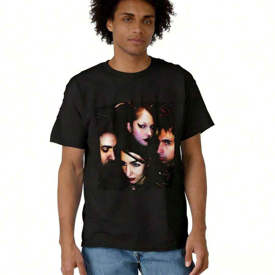 Men's Crew Neck Rock Music Graphic T-Shirt, Casual Daily Wear - Black 1 - View 1