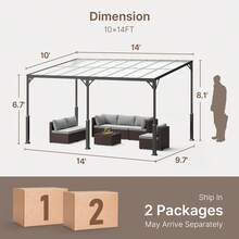 10x14FT Outdoor Lean Metal Gazebo, Asofer Hardtop Wall Mounted Gazebo With Metal Sloping Roof, For Backyard, Deck, Patio,Porch - Grey - View 3