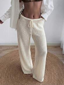 Quần ống rộng dáng suông có dây rút, chất liệu dệt kim rỗng, thích hợp mặc đi biển mùa hè của Live To Mo dành cho nữ, món đồ không thể thiếu cho kỳ nghỉ. - trắng - Xem 1