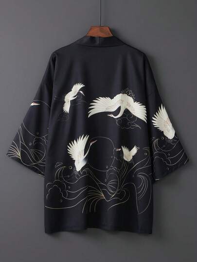 Áo khoác kimono kiểu Nhật, họa tiết cổ điển tối giản, dáng rộng, mỏng nhẹ, thích hợp cho cả nam và nữ, mùa xuân/hè, du lịch biển, nghỉ mát, trang phục dự tiệc lễ hội màu đen.