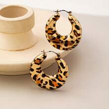 1 Pair Fashionable Exquisite Elegant Retro Leopard Print Design Hoop Earrings, Suitable For Women's Daily Wear - Multicolor - View 3