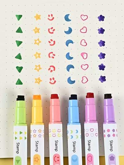6pcs Creative Double-Ended Magic Color Changing Stamp Pens, Student Colorful Highlighter Pens, Fluorescent Markers, Large Capacity For Highlighting, Suitable For Hand-Painted Reports, Journals, Marking, Doodles, Painting, Student Supplies, Gifts, Soft & Plush
