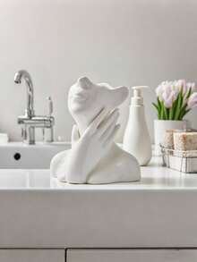 1pc Face & Hand Sculpture Toothbrush Holder, Decorative Art Desktop Storage, Bathroom Vanity Countertop Home Decor - Multicolor - View 2