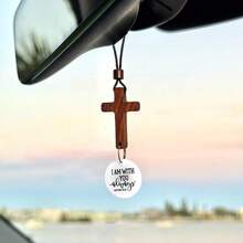 Adorno colgante para espejo retrovisor del coche con versículo bíblico, decoración de cruz, colgante de cruz para espejo retrovisor del coche, accesorio cristiano, regalo del Día del Padre, decoración espiritual para el coche, regalo de fe, colgante decorativo de cruz, elegante adorno religioso, accesorio de fe duradero - Negro - Ver 2