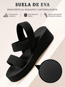 GlamourGrip Women's Beige Linen Mid-Heeled Sandals, Elegant And Light For Outdoor, Beach And Daily Wear, Simple Summer/Fall Slippers For Women. - 黑色 - 查看 6