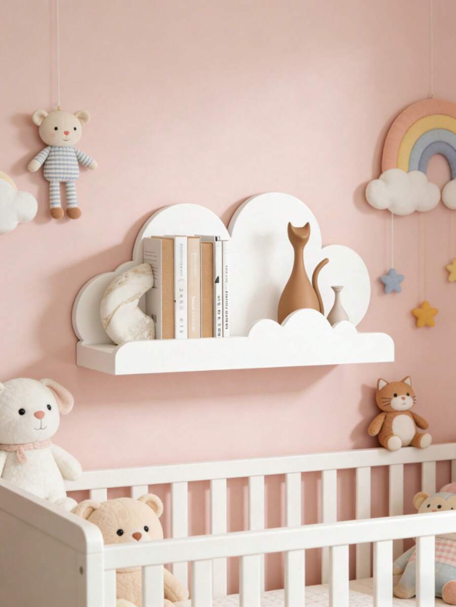 2 Styles Of Children's Wall-Mounted Storage Racks, With Or Without Cloud Shapes, Suitable For Kids' Room, Can Store Lots Of Children's Items, Easy To Install - Multicolor - View 1