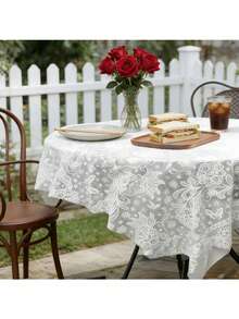 Vintage Butterfly Lace Tablecloth, Made Of Material, Farmhouse Style Dining Table Cover, Tea Table Cloth, Dust-Proof And Easy To Clean Lace Tabletop Mat, Suitable For Square And Round Tables, Suitable For Weddings, Family Gatherings, Outdoor Camping, And Yard Decoration - Multicolor - View 6