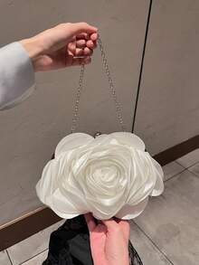 优雅浪漫3D立体花卉新娘包，婚礼手包，奢华花卉晚宴包，适合正式派对、伴娘、舞会礼服、鸡尾酒会等场合的女士斜挎包 - 白色 - 查看 5