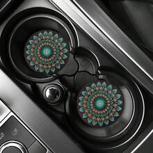2 piezas Posavasos vintage con diseño de mandala floral - Decoración interior de automóvil para mujeres, adecuado para tazas sobre la mesa en el hogar - Estilo retro - Ver 3