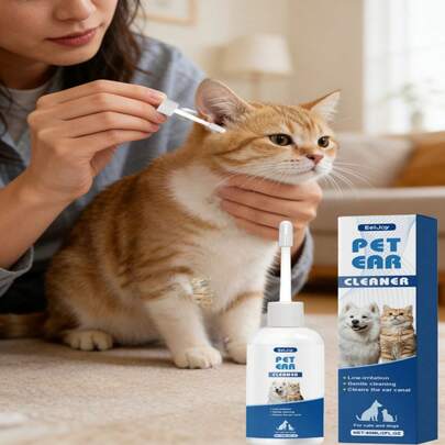1瓶/60毫升/10毫升宠物耳部清洁液，专为猫狗设计，温和清洁耳道内的污垢、多余耳垢和分泌物，从源头减少异味和污垢堆积，有效预防因清洁不彻底引起的耳部不适。