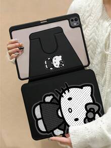 SANRIO 黑白猫咪Hello Kitty iPad保护套，可爱卡通防震保护套，带笔槽，自动唤醒/睡眠智能翻盖保护套 - 彩色 - 查看 1