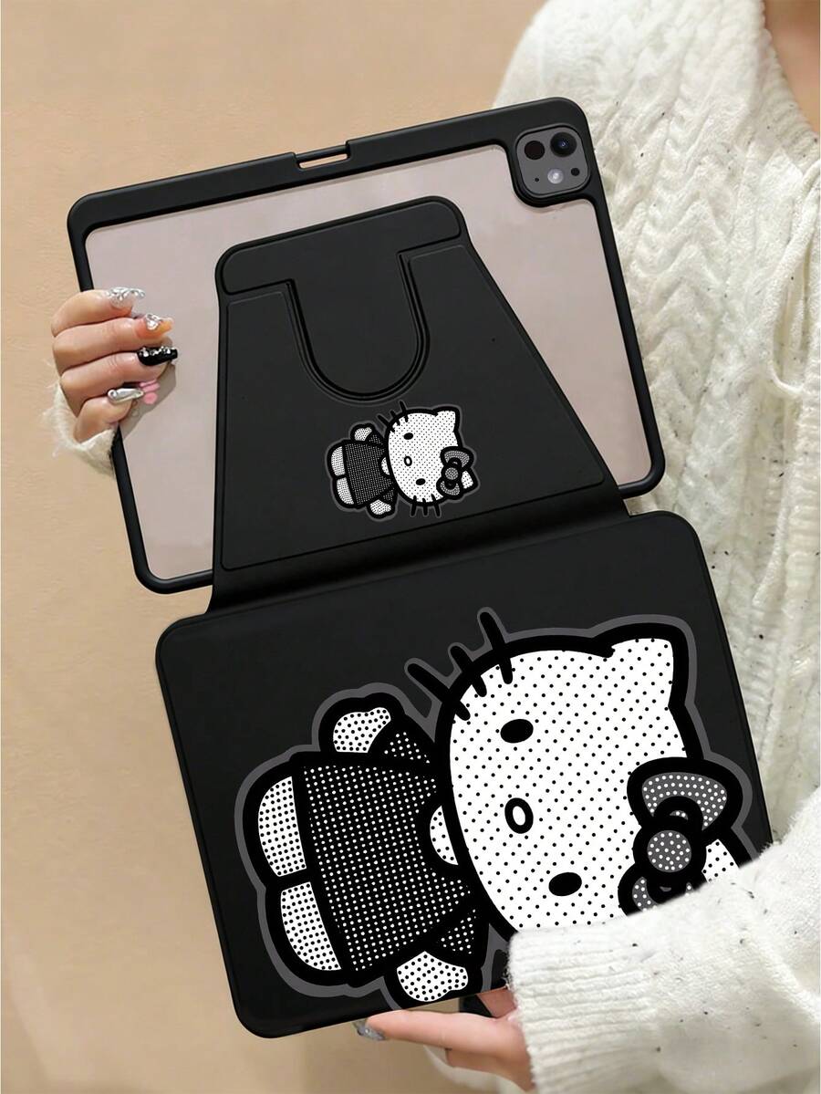 SANRIO 黑白猫咪Hello Kitty iPad保护套，可爱卡通防震保护套，带笔槽，自动唤醒/睡眠智能翻盖保护套 - 彩色 - 查看 1